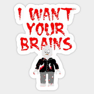 I WANT YOUR BRAINS ZOMBIE MINIFIG Sticker